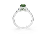 White gold Fancy Green Radiant Cut Diamond Cathedral Solitaire Ring with Round  Pavé Band_200