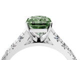 White gold Fancy Green Radiant Cut Diamond Cathedral Solitaire Ring with Round  Pavé Band_201