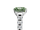 White gold Fancy Green Radiant Cut Diamond Cathedral Solitaire Ring with Round  Pavé Band_202