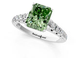 White gold Fancy Green Radiant Cut Diamond Cathedral Solitaire Ring with Round  Pavé Band_210