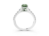 White gold Fancy Green Radiant Cut Diamond Cathedral Solitaire Ring with Round  Pavé Band_210