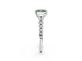 White gold Fancy Green Radiant Cut Diamond Cathedral Solitaire Ring with Round  Pavé Band_211