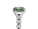 White gold Fancy Green Radiant Cut Diamond Cathedral Solitaire Ring with Round  Pavé Band_214