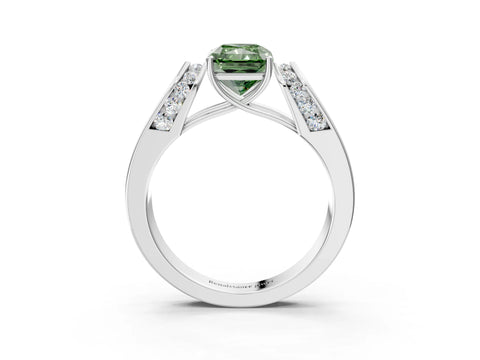 White gold Fancy Green Radiant Cut Diamond Channel Set Solitaire Ring with Four-Prong Setting_4