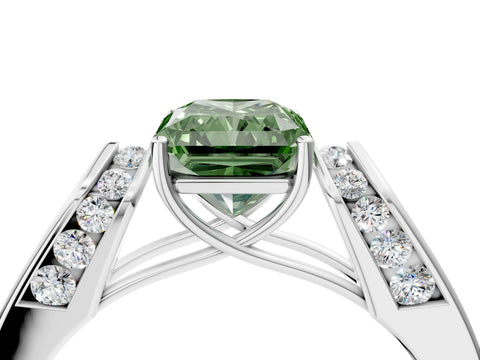 White gold Fancy Green Radiant Cut Diamond Channel Set Solitaire Ring with Four-Prong Setting_5