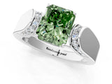 White gold Fancy Green Radiant Cut Diamond Channel Set Solitaire Ring with Four-Prong Setting_85