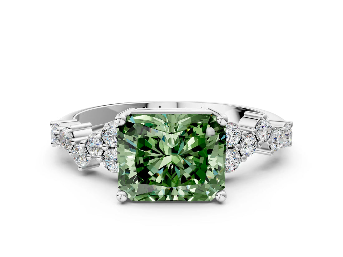 White gold Fancy Green Radiant Cut Diamond Cluster Pavé Band with Four-Prong Setting_36