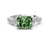 White gold Fancy Green Radiant Cut Diamond Cluster Pavé Band with Four-Prong Setting_36