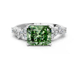 White gold Fancy Green Radiant Cut Diamond Cluster Pavé Band with Four-Prong Setting_3