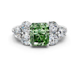 White gold Fancy Green Radiant  Cut Diamond Cluster Ring with Round Accent Stones and Prong Setting on a Classic Band_49