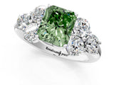 White gold Fancy Green Radiant  Cut Diamond Cluster Ring with Round Accent Stones and Prong Setting on a Classic Band_50