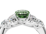 White gold Fancy Green Radiant  Cut Diamond Cluster Ring with Round Accent Stones and Prong Setting on a Classic Band_51