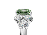 White gold Fancy Green Radiant  Cut Diamond Cluster Ring with Round Accent Stones and Prong Setting on a Classic Band_54