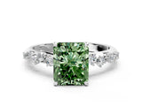 White gold Fancy Green Radiant Cut Diamond Cluster Side Stone Solitaire Ring with Prong Setting_77