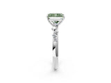 White gold Fancy Green Radiant Cut Diamond Cluster Side Stone Solitaire Ring with Prong Setting_79