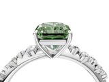 White gold Fancy Green Radiant Cut Diamond Cluster Side Stone Solitaire Ring with Prong Setting_81