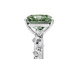 White gold Fancy Green Radiant Cut Diamond Cluster Side Stone Solitaire Ring with Prong Setting_82