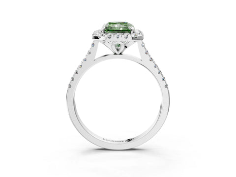 White gold Fancy Green Radiant Cut Diamond Cushion Halo Ring with Pavé Band_3