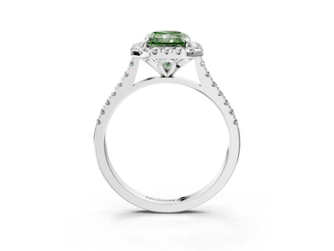 White gold Fancy Green Radiant Cut Diamond Cushion Halo Ring with Pavé Band_3