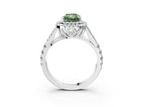 White gold Fancy Green Radiant Cut Diamond Double Halo Ring with Split Shank and Prong Setting_28