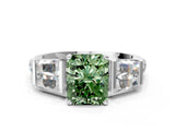 White gold Fancy Green Radiant Cut Diamond Engagement Ring with Baguette Side Stones and Channel Set Band_20