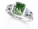 White gold Fancy Green Radiant Cut Diamond Engagement Ring with Baguette Side Stones and Channel Set Band_21