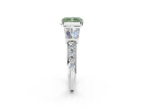 White gold Fancy Green Radiant Cut Diamond Engagement Ring with Baguette Side Stones and Channel Set Band_22