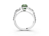 White gold Fancy Green Radiant Cut Diamond Engagement Ring with Baguette Side Stones and Channel Set Band_23