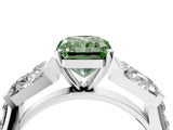 White gold Fancy Green Radiant Cut Diamond Engagement Ring with Baguette Side Stones and Channel Set Band_24