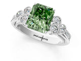 White gold Fancy Green Radiant  Cut Diamond Engagement Ring with Bezel Set Round Side Stones and Prong Setting_50