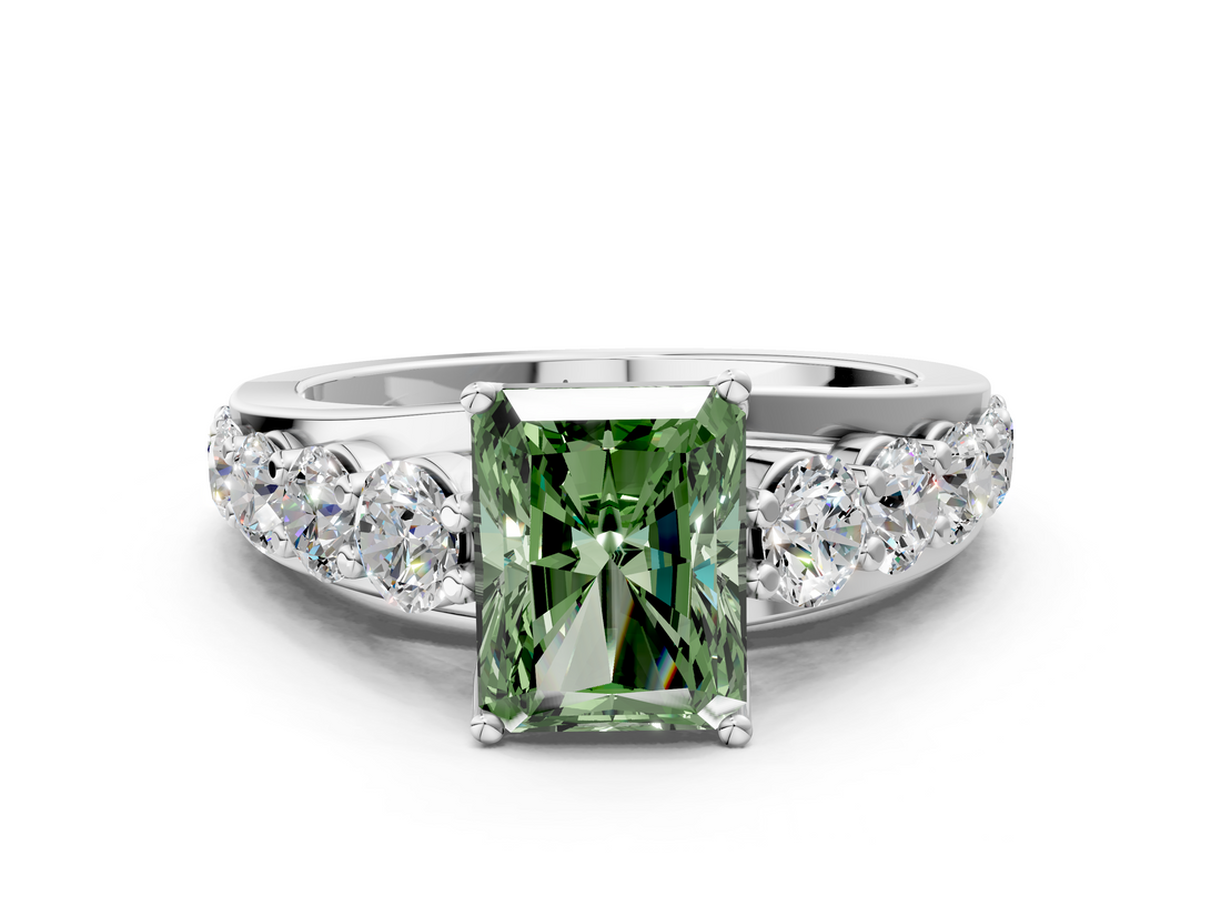 White gold Fancy Green Radiant  Cut Diamond Engagement Ring with Pavé Band and Four-Prong Setting_3