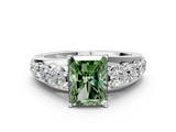 White gold Fancy Green Radiant  Cut Diamond Engagement Ring with Pavé Band and Four-Prong Setting_3