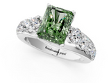 White gold Fancy Green Radiant  Cut Diamond Engagement Ring with Pavé Band and Four-Prong Setting_4