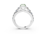 White gold Fancy Green Radiant  Cut Diamond Engagement Ring with Pavé Band and Four-Prong Setting_6