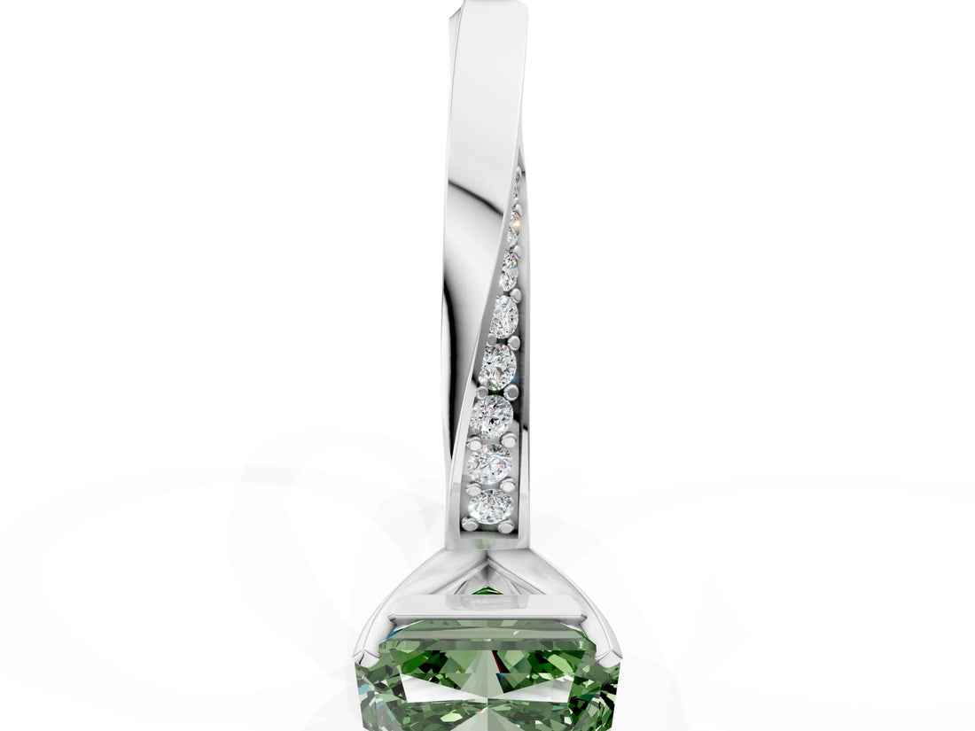 White gold Fancy Green Radiant Cut Diamond Engagement Ring with Side Stone Accents and Four-Prong Setting_108