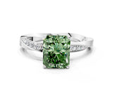 White gold Fancy Green Radiant Cut Diamond Engagement Ring with Side Stone Accents and Four-Prong Setting_24