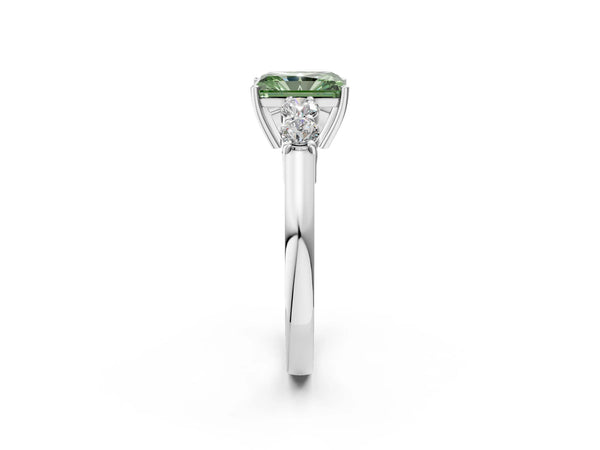 Platinum Fancy Green Radiant  Cut Diamond Five-Stone Prong Set White Gold Ring