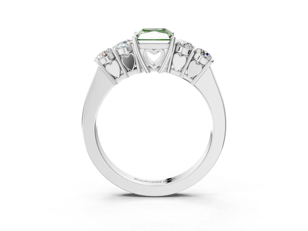 Platinum Fancy Green Radiant  Cut Diamond Five-Stone Prong Set White Gold Ring