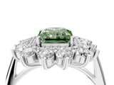 White gold Fancy Green Radiant Cut Diamond Floral Double Halo Engagement Ring with Prong Setting_112