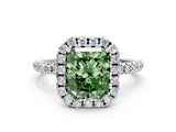 White gold Fancy Green Radiant  Cut Diamond Floral Halo Engagement Ring with Pavé Band and Prong Setting_66
