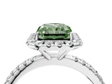 White gold Fancy Green Radiant  Cut Diamond Floral Halo Engagement Ring with Pavé Band and Prong Setting_76