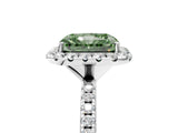 White gold Fancy Green Radiant  Cut Diamond Floral Halo Engagement Ring with Pavé Band and Prong Setting_77