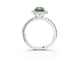 White gold Fancy Green Radiant  Cut Diamond Floral Halo Engagement Ring with Pavé Band and Prong Setting_80