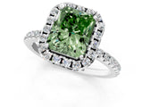 White gold Fancy Green Radiant  Cut Diamond Floral Halo Engagement Ring with Pavé Band and Prong Setting_91