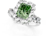 White gold Fancy Green Radiant  Cut Diamond Floral Halo Engagement Ring with Shared Prong Setting 1