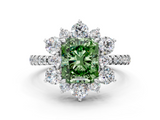 White gold Fancy Green Radiant  Cut Diamond Floral Halo Pave Band with Prong Setting_37