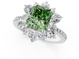 White gold Fancy Green Radiant  Cut Diamond Floral Halo Pave Band with Prong Setting_37
