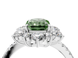 White gold Fancy Green Radiant  Cut Diamond Floral Halo Pave Band with Prong Setting_40