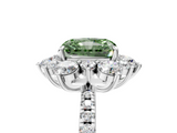 White gold Fancy Green Radiant  Cut Diamond Floral Halo Pave Band with Prong Setting_41