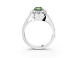 White gold Fancy Green Radiant Cut Diamond Floral Halo Ring with Pavé Band and Prong Setting_10